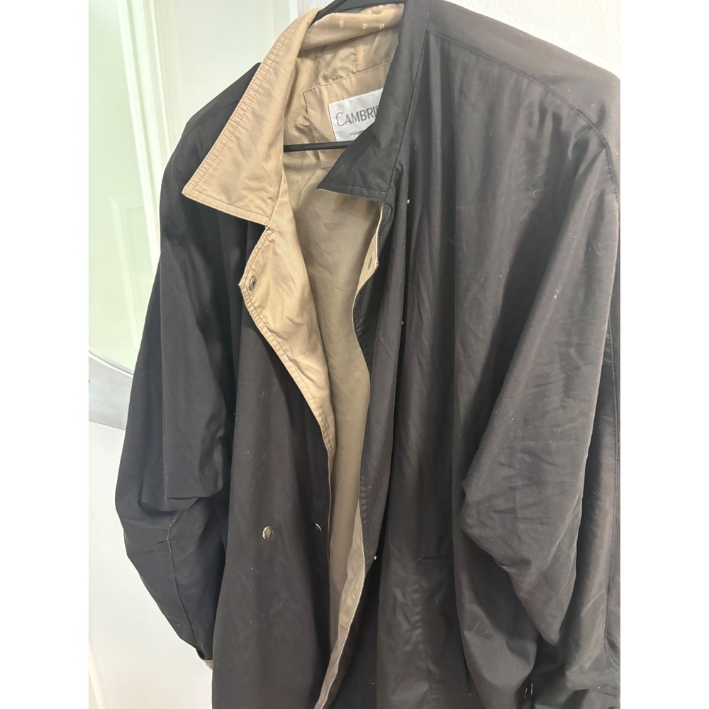 Cambridge Vintage Black Tan Trench Coat Womens 22 Lightweight Button FrontJacket